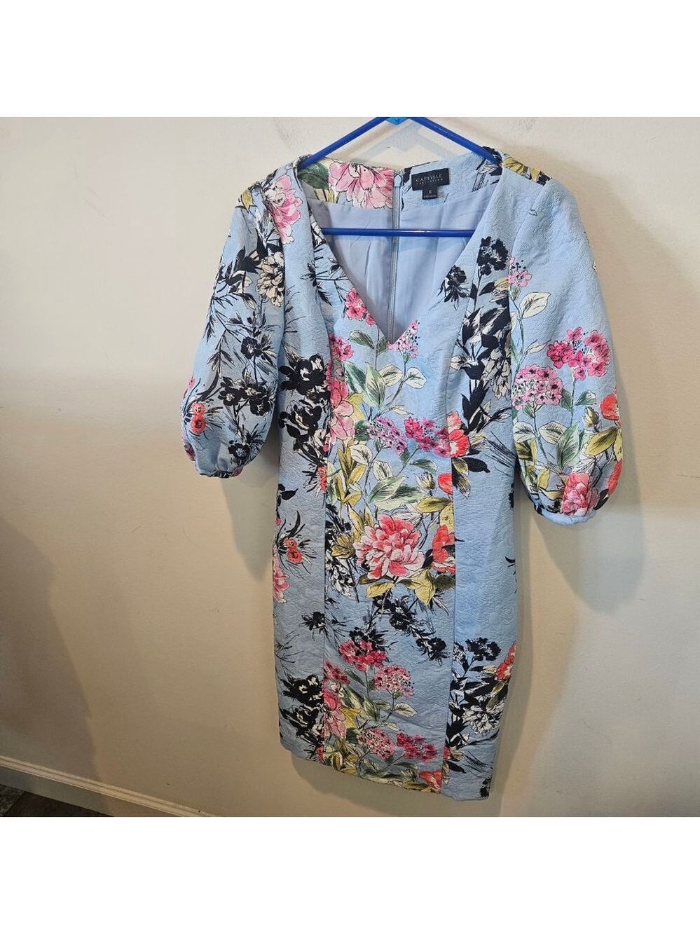 Women's Carlisle Collection Blue Floral V-Neck Dress Size 0